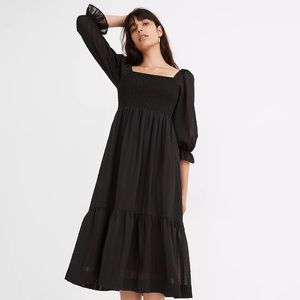 Lucie Elbow-Sleeve Smocked Midi Dress